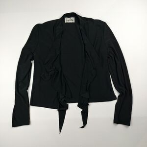 Joseph Ribkoff Black Draped Open Front Ruffle Jacket Blazer Size M